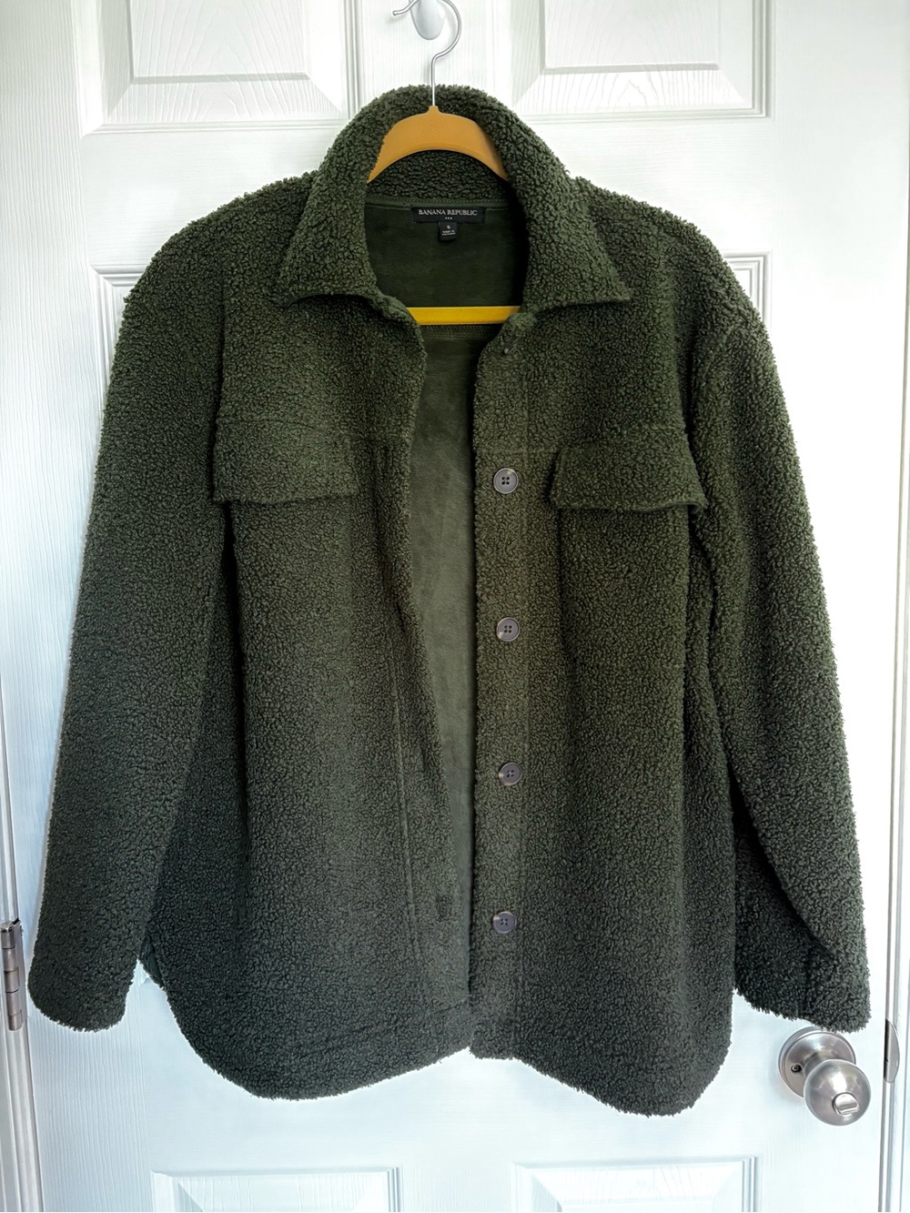 Womens Banana Republic Olive Green Sherpa Shirt Jacket